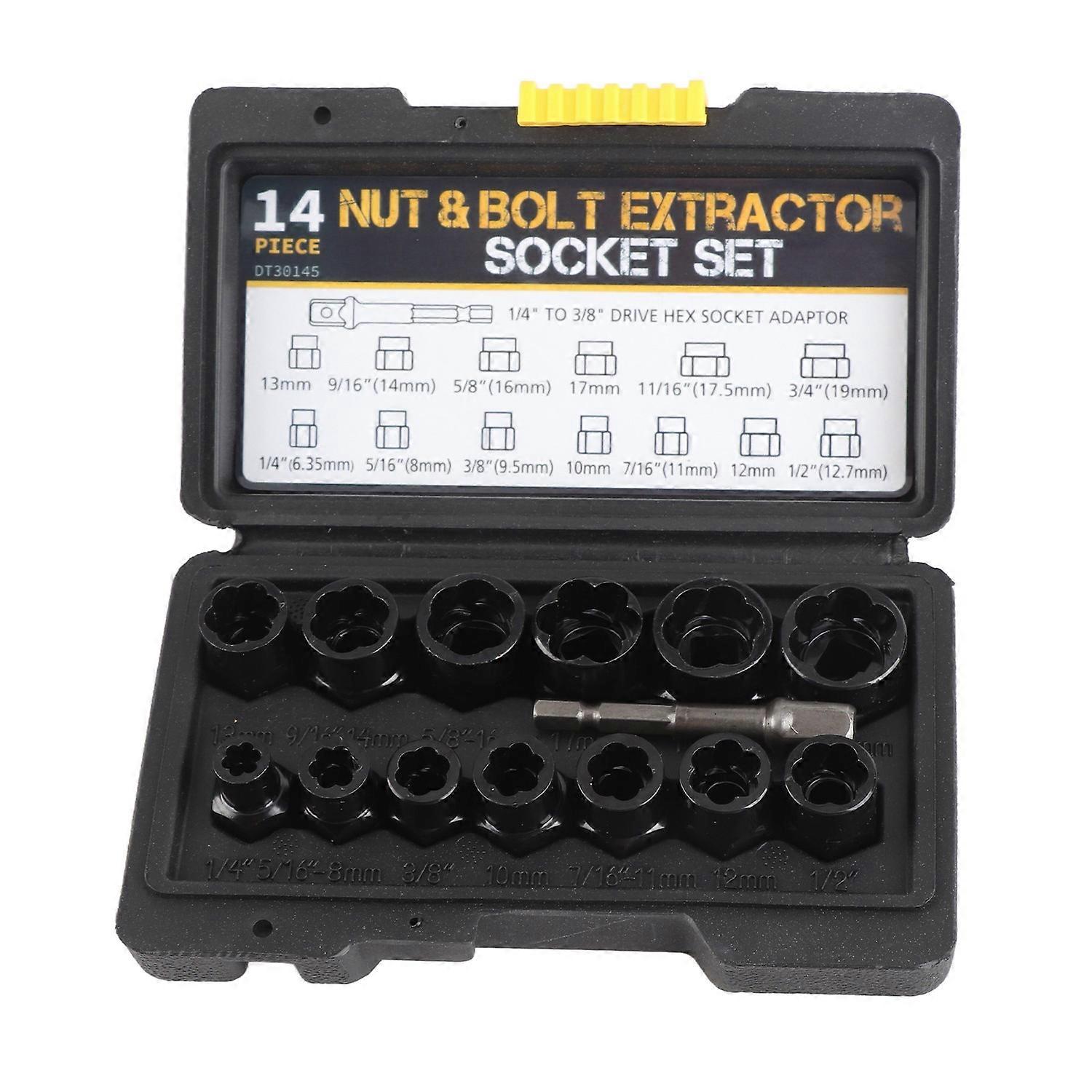 14 Pcs Set Nut Bolt Extractor Alloy Steel High Hardness Anti Slip Bolt Nut Remover with Socket Adapt