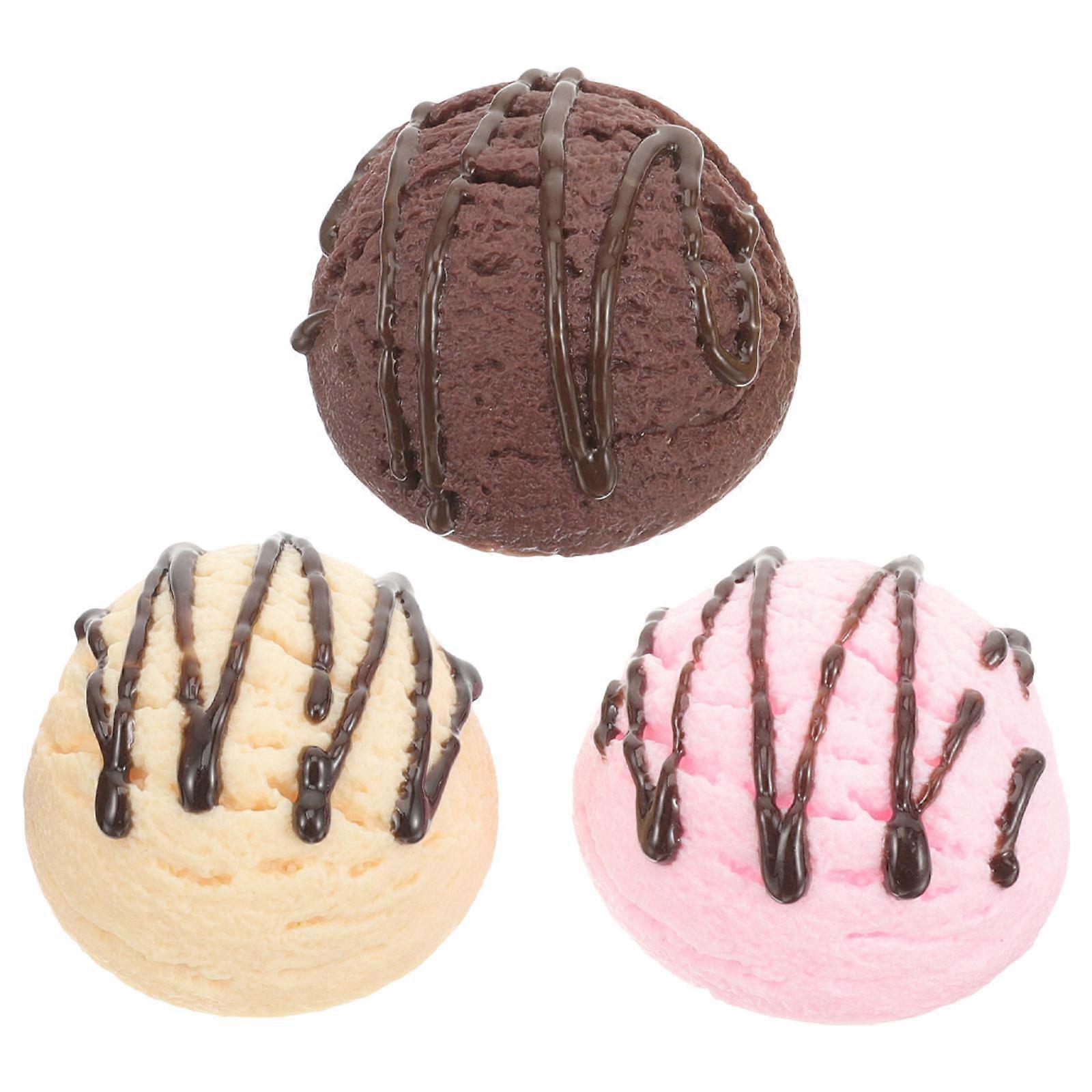 Ice Cream Balls Model for Decoration Use 3Pcs Simulated PVC Assorted Colors