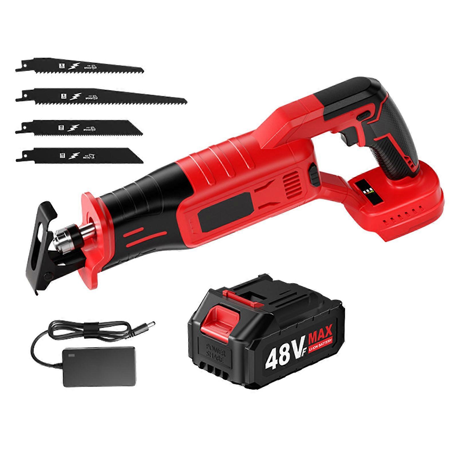 Rechargeable Brushless Reciprocating Sawer Safety Switches Ergonomic Grip Multipurpose Cutting Tool For Home Use Multicolor