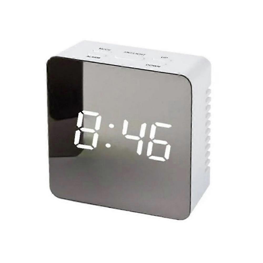 f LED Digital Mirror Clock with Square Display for Desktop Use