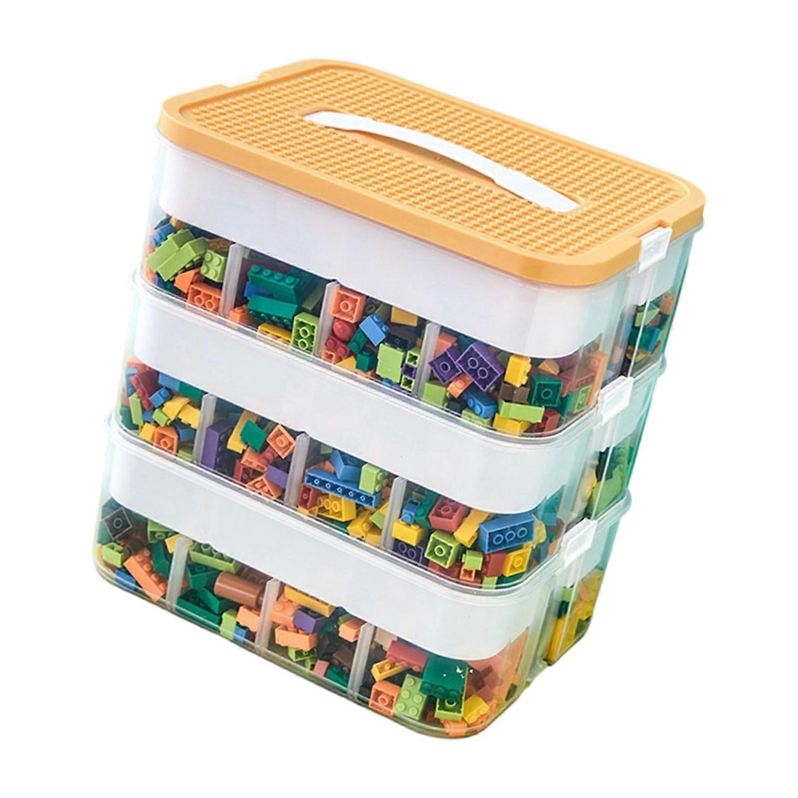 Childrens Sorting Box With Detachable Inner Trays and Ergonomic Handle for Building Block Storage ABS Plastic  Lemon yellow