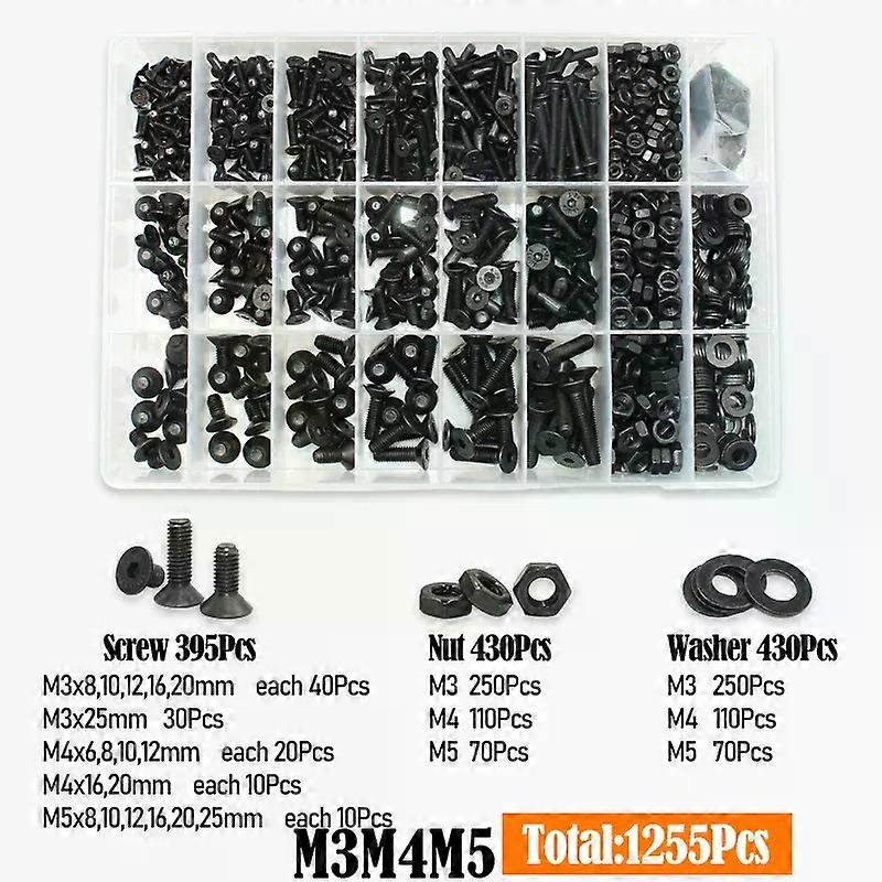 2520p Hex Socket Flat Head Allen Bolt Nut Washer Set M2 M2.5 M3 M4 M5 M6 Carbon Steel Countersunk Hexagon Machine DIY Screws Kit