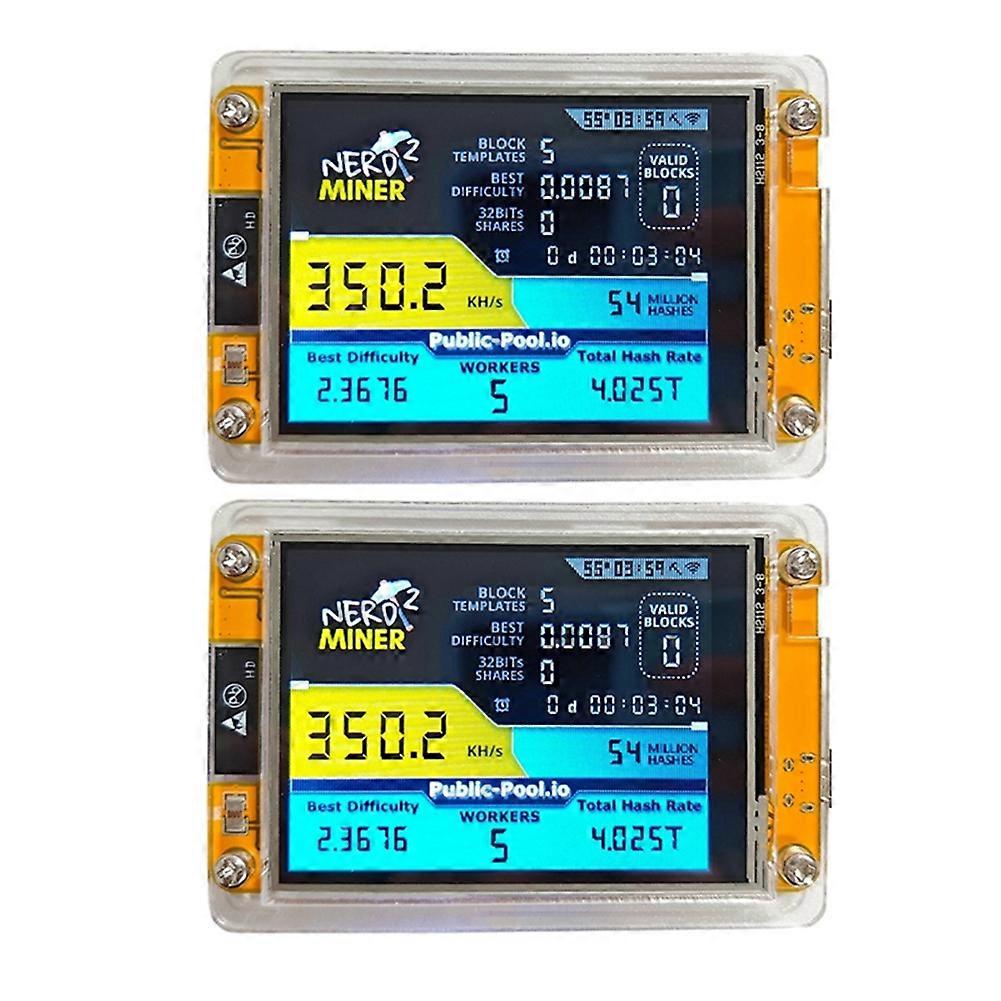 2PCS 350KH/S NerdMiner Solo Miner 2.8 Inch Smart Display Bitcoin Crypto Solo Lottery Miner Upgraded Harshrate NerdMiner