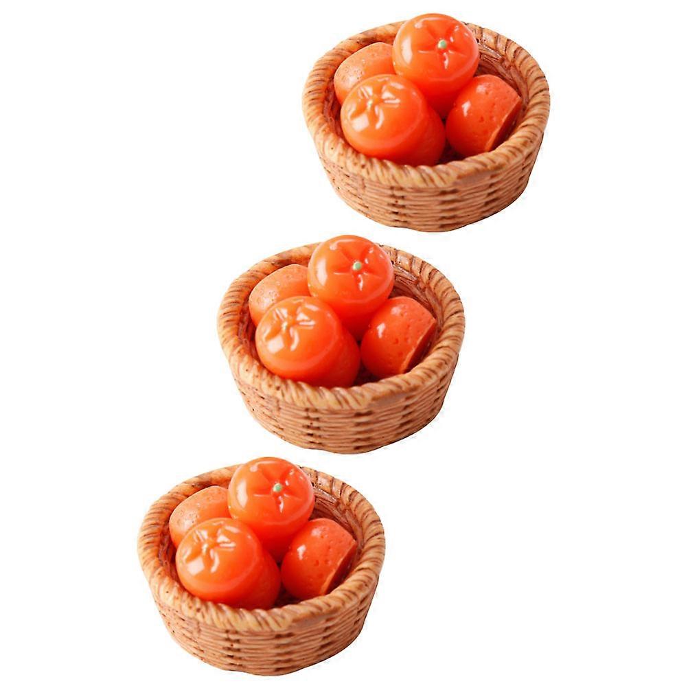 Mini Artificial Fruit Model Orange Basket Serving 3Sets Miniature Fruits