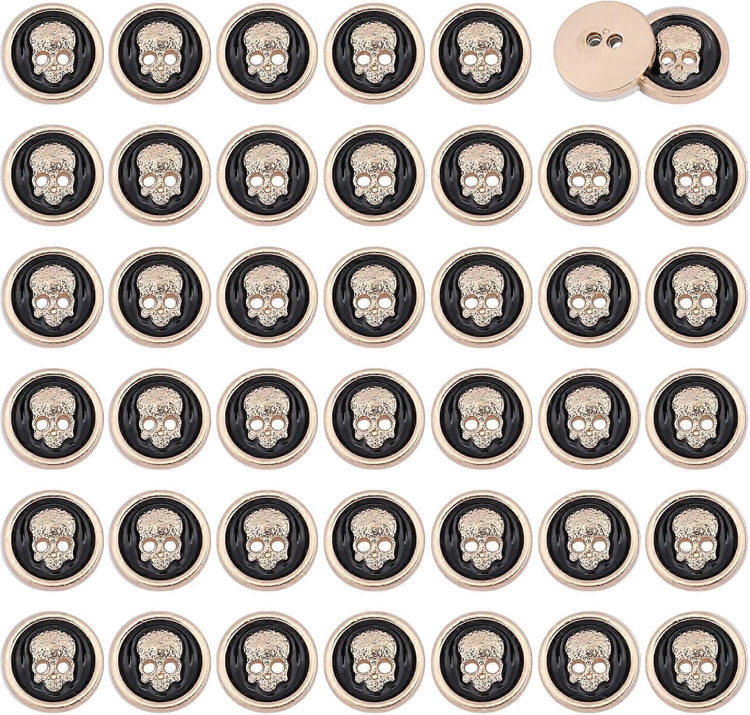 40 Pcs 2 Holes Flat Round Buttons Shape Buttons Head Button Decorative Alloy Button for Suits Blouses Skirts Coat Uniform Jacket Sewing Craft Golden