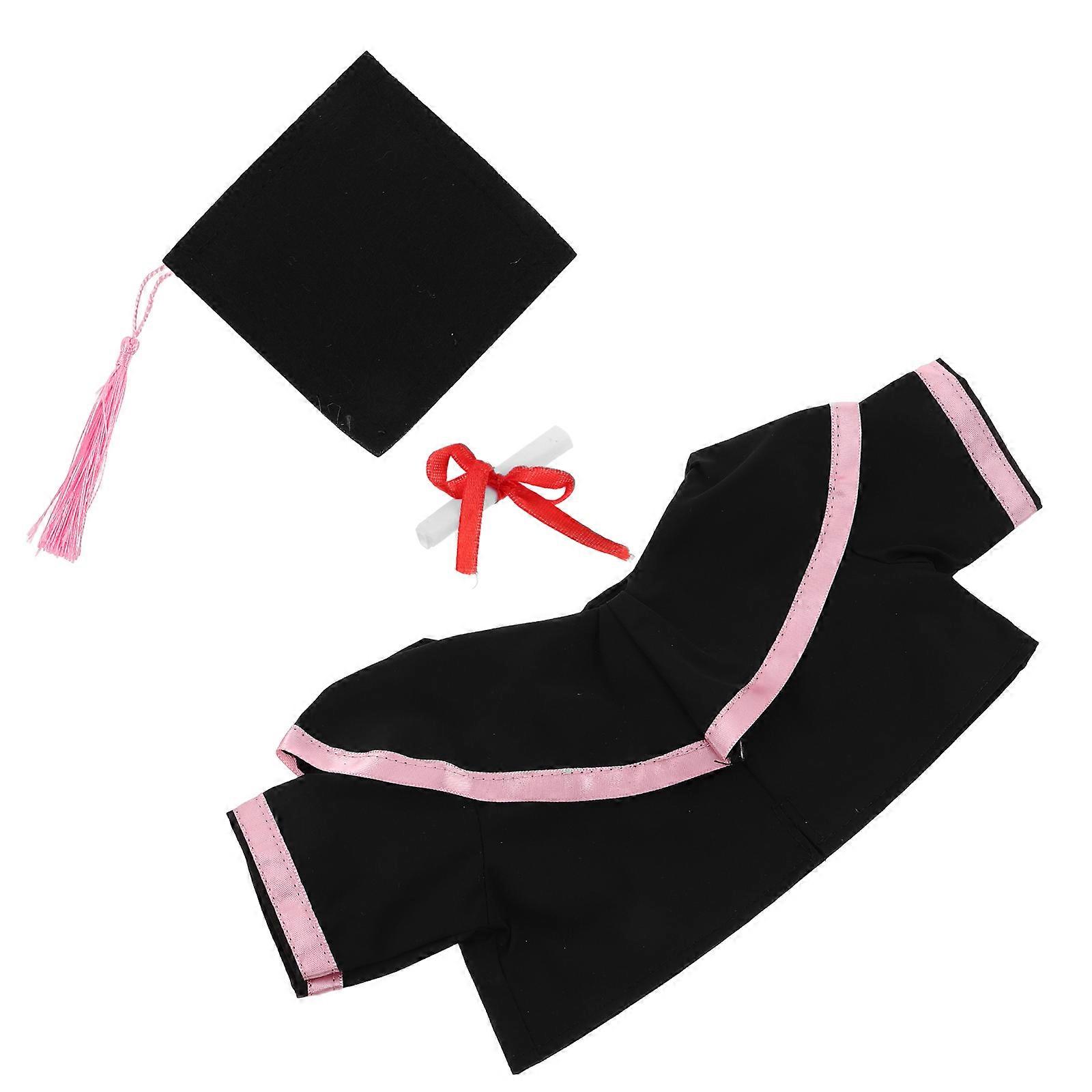 Plush Bear Costume Set for Graduation with Pink Shawl and Cap