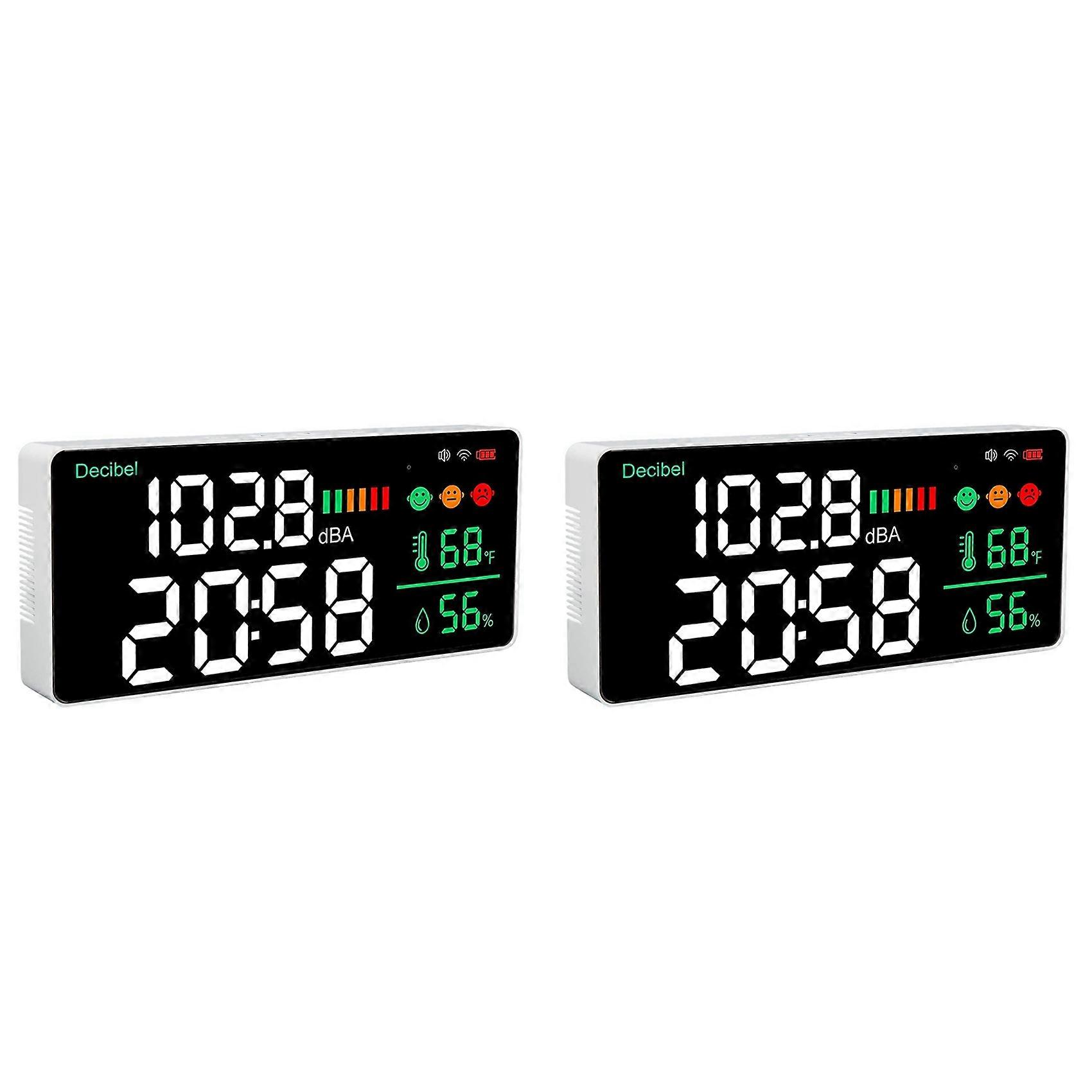 2X 4-In-1 Decibel Meter, WiFi Wall Mounted Sound Level Meter Digital Clock Temperature Humidity Meter,30-130DBA DB Meter