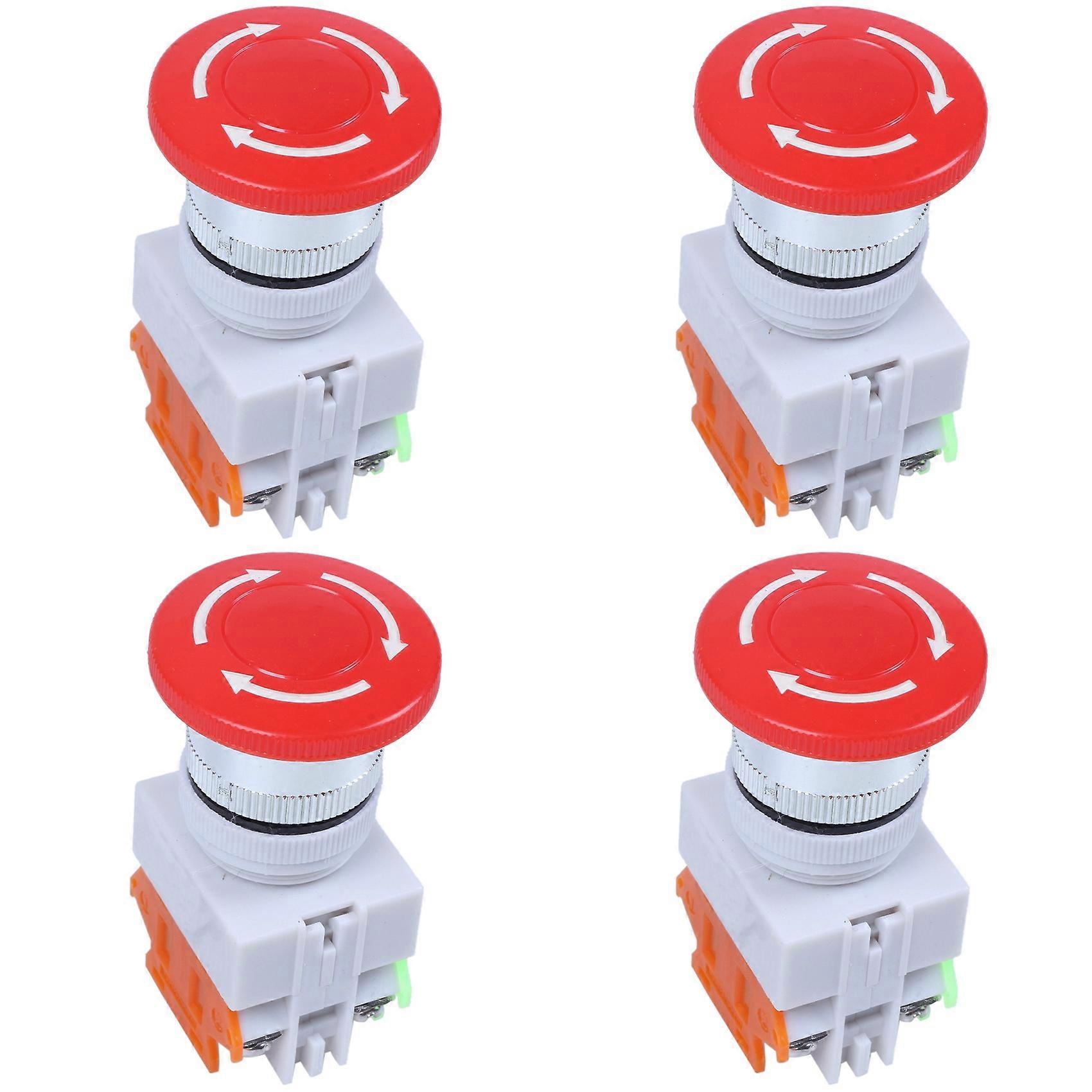 4X Red Mushroom Cap 1NO 1NC Emergency Stop Push Button Switch AC 660V 10A