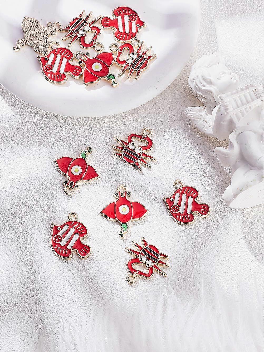 12Pcs Crab Fish Charm Enamel Dangle Charms for Jewelry Making Handmade Craft