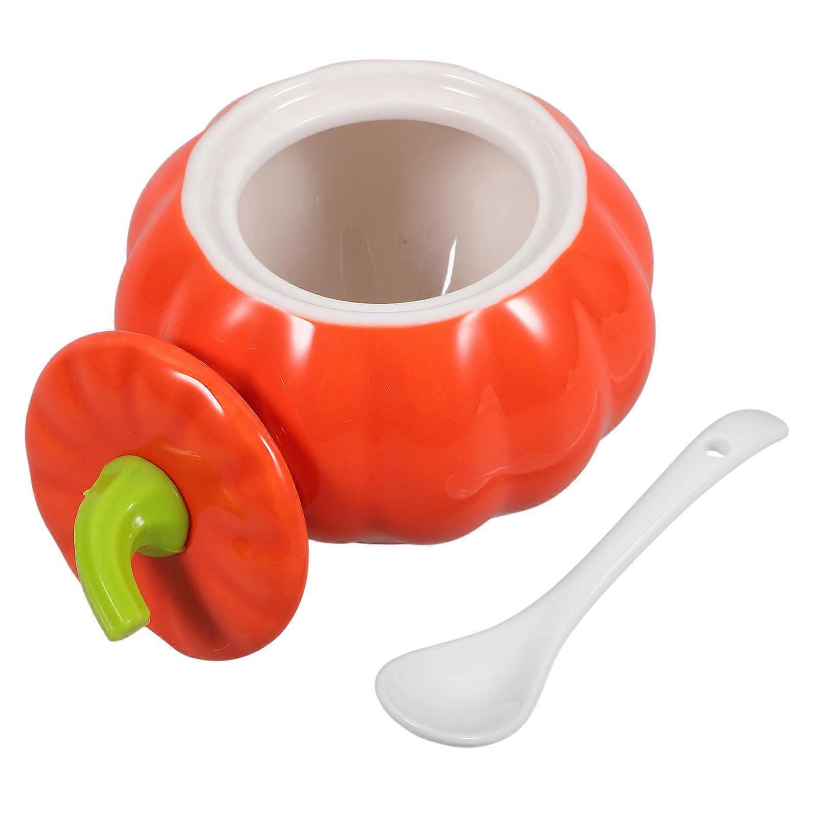 Seasoning Can for Storage Use Ceramic Pumpkin Jar 1Set Orange