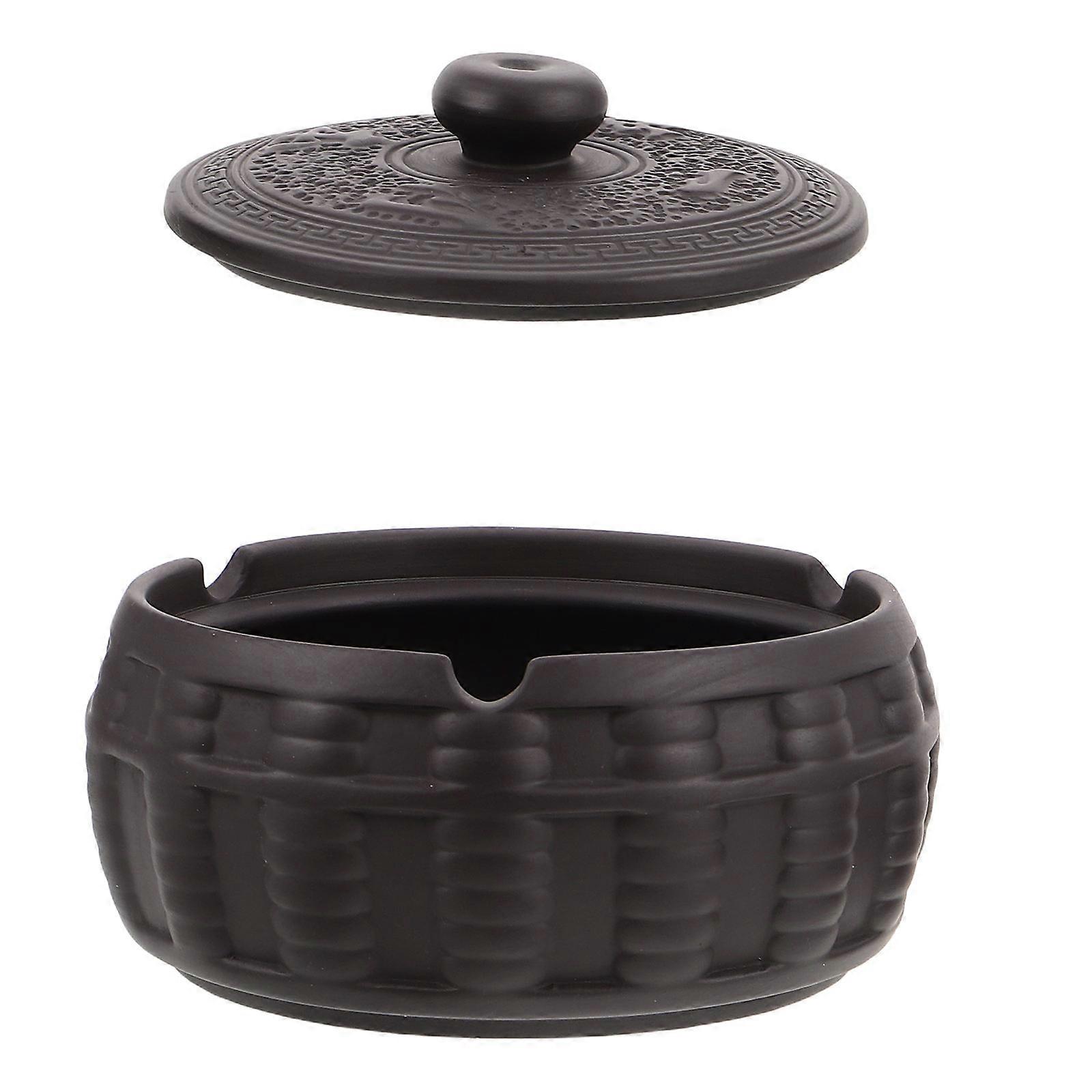 Ceramic Ashtray Lid for Home Dark Brown Traditional Design