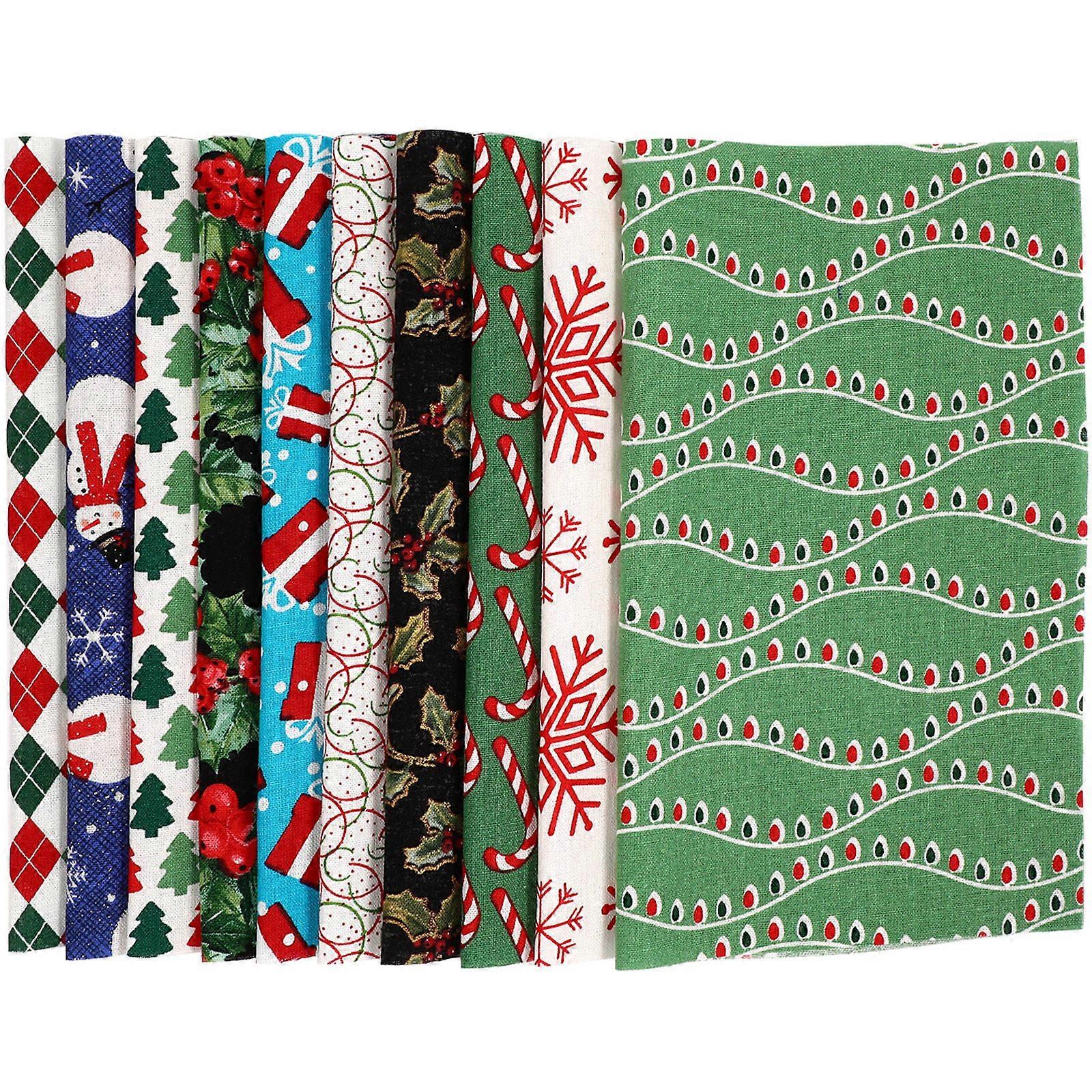 Christmas Patchwork Cloth Cotton Fabric for Sewing DIY 10 Sheets Set