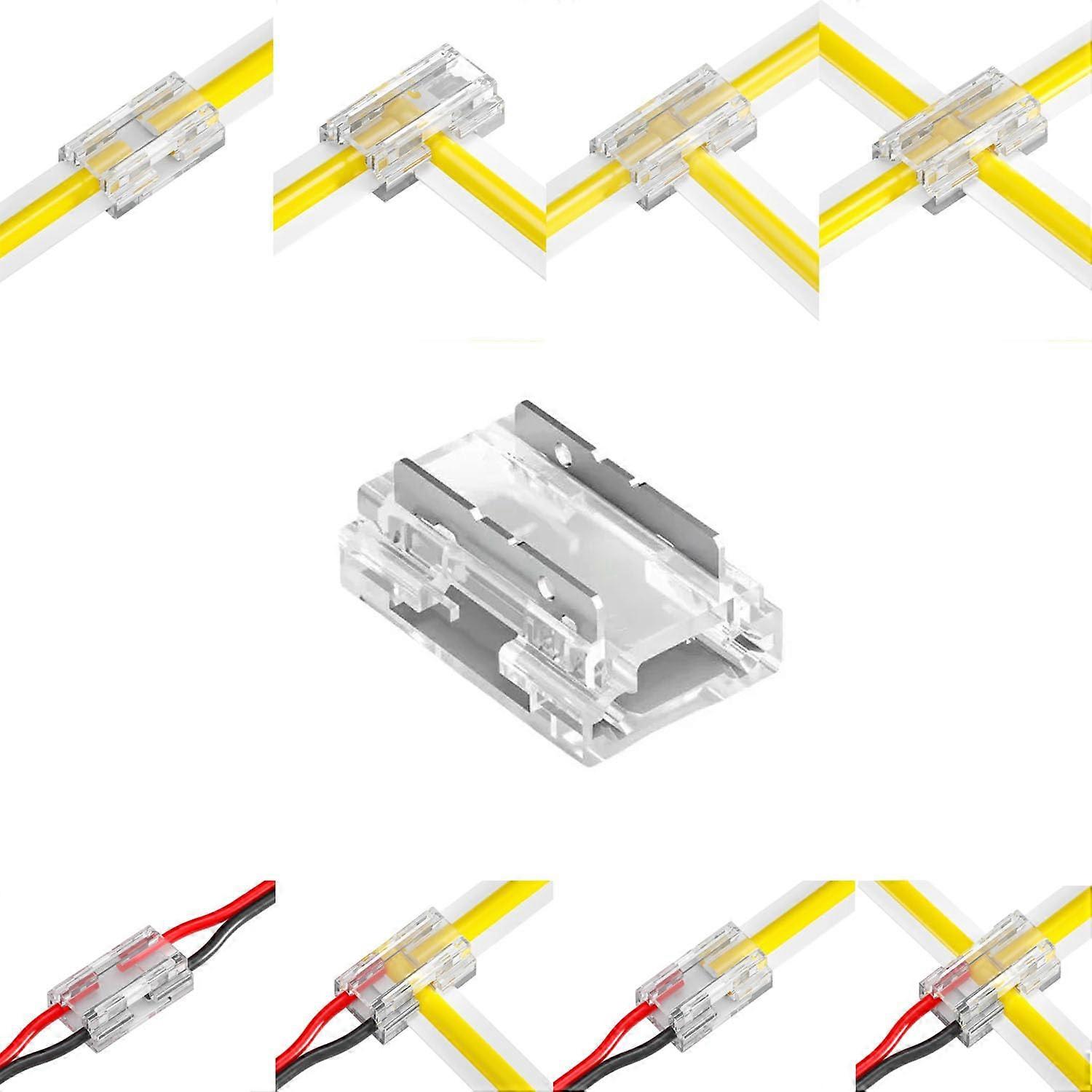 25Pcs 8In1 2Pin 10mm LED Strip Light Connectors For COB/SMD 2835/3528 Single Color, Gapless Solderless StripToStrip