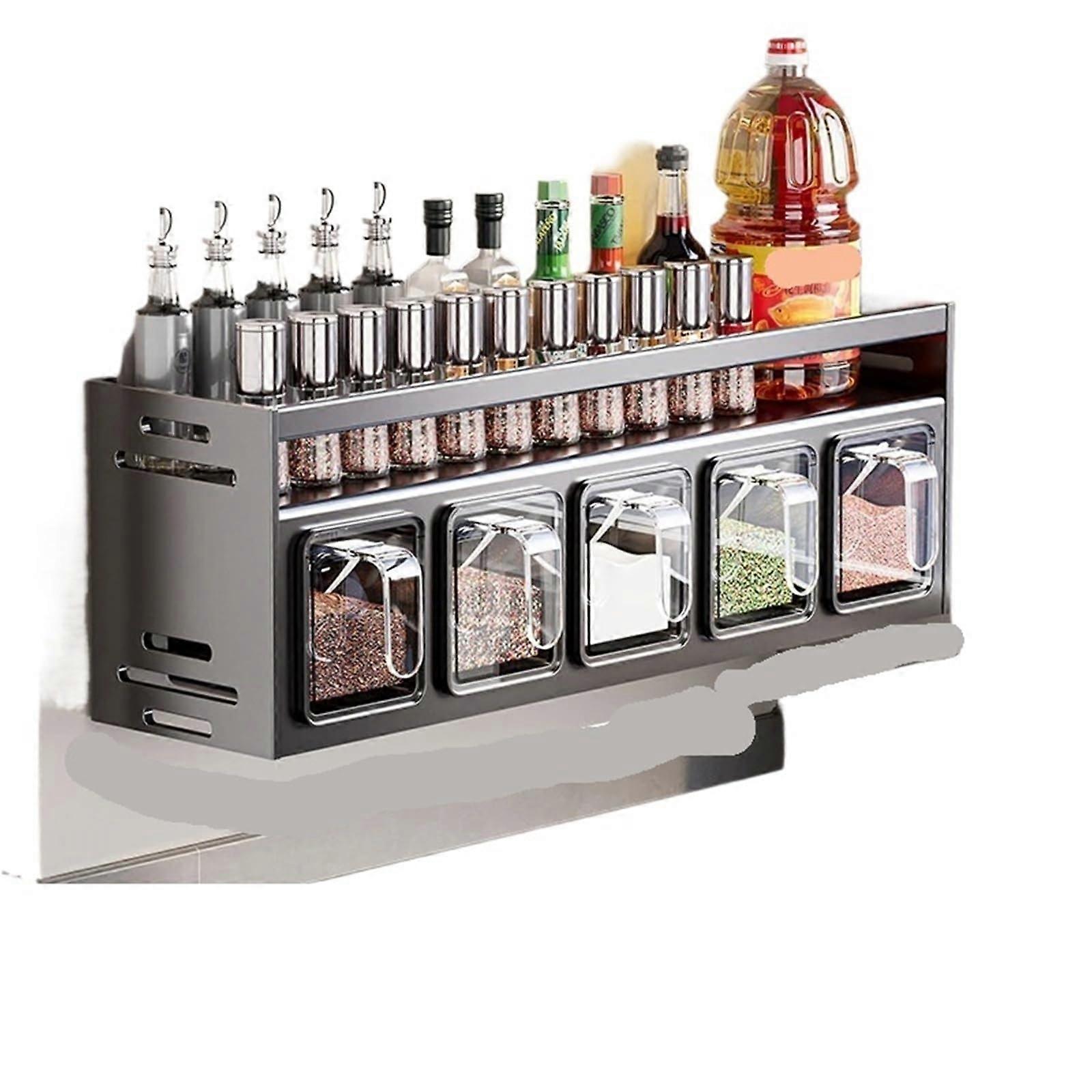 Wall Mounted Spice Rack with 5 Grids, MultiTier Kitchen Storage Shelf for Seasonings and Condiments