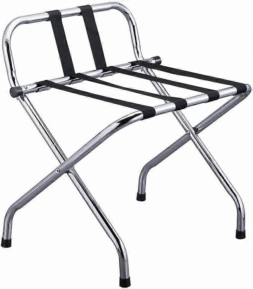 Folding Luggage Rack Suitcase Stand with Back,nylon webbing strap,Chrome Stainless Steel