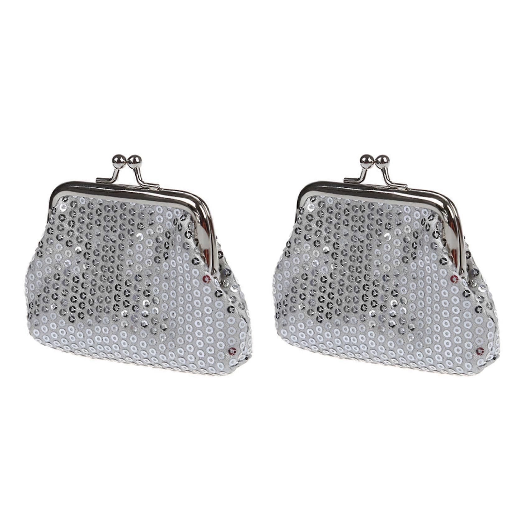 2X Women's Sequins Coin Purse Buckle Mini Wallet(Silver)