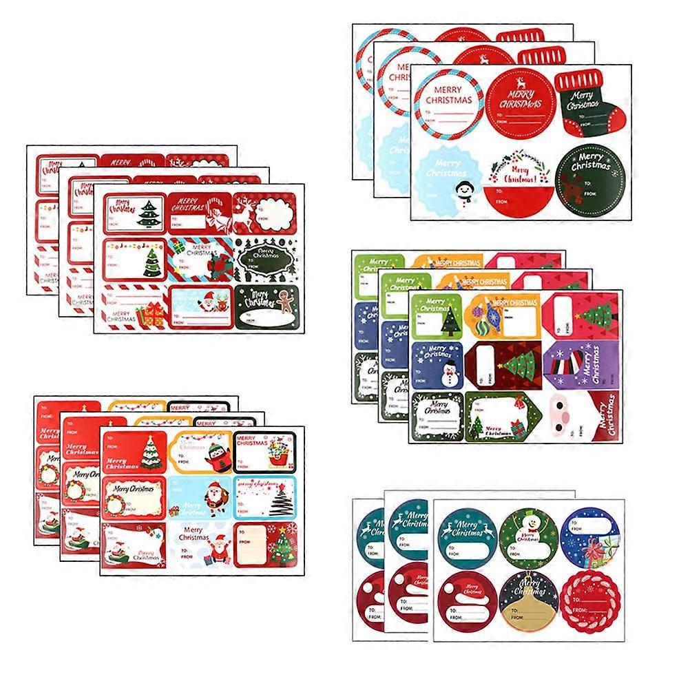 Chic Christmas Gift Sticker Self Adhesive Label 15 Sheets Set Assorted Color for Gift Packaging
