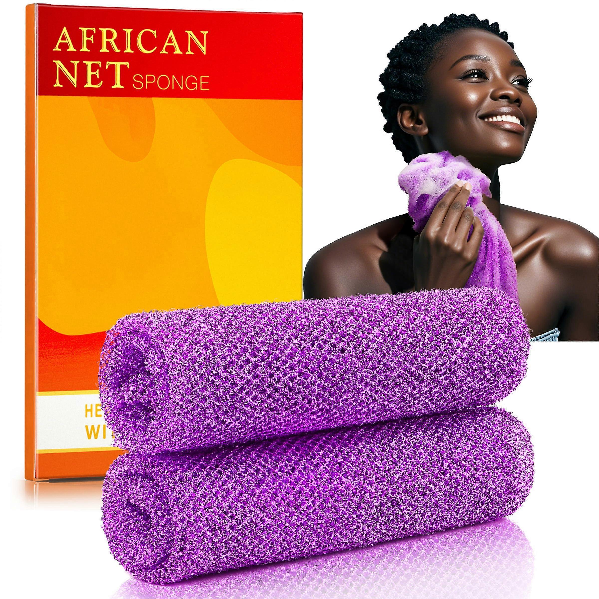 African Net Sponge Set 2 Pack  Long Nylon Exfoliating Body Scrubber for Deep Cleansing Shower