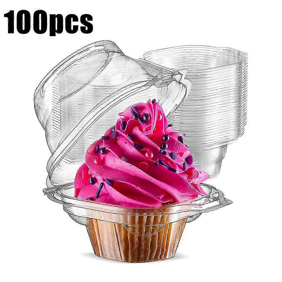 Individual Cupcake Containers, 100 Pcs Clear Cupcake Boxes, Cupcake Holders with Lid, Single Compart