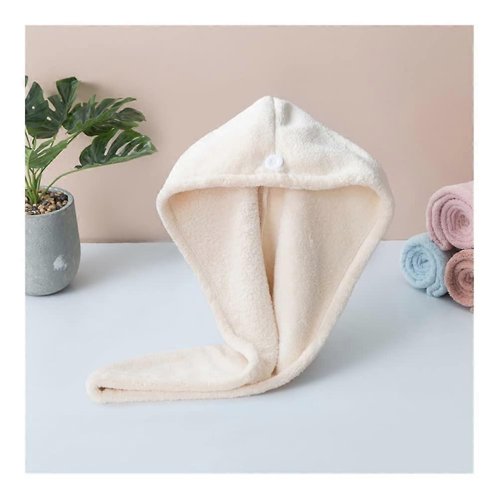 Microfiber Hair Towel Wrap Quick Drying Soft Coral Fleece Turban with Secure Button Loop White