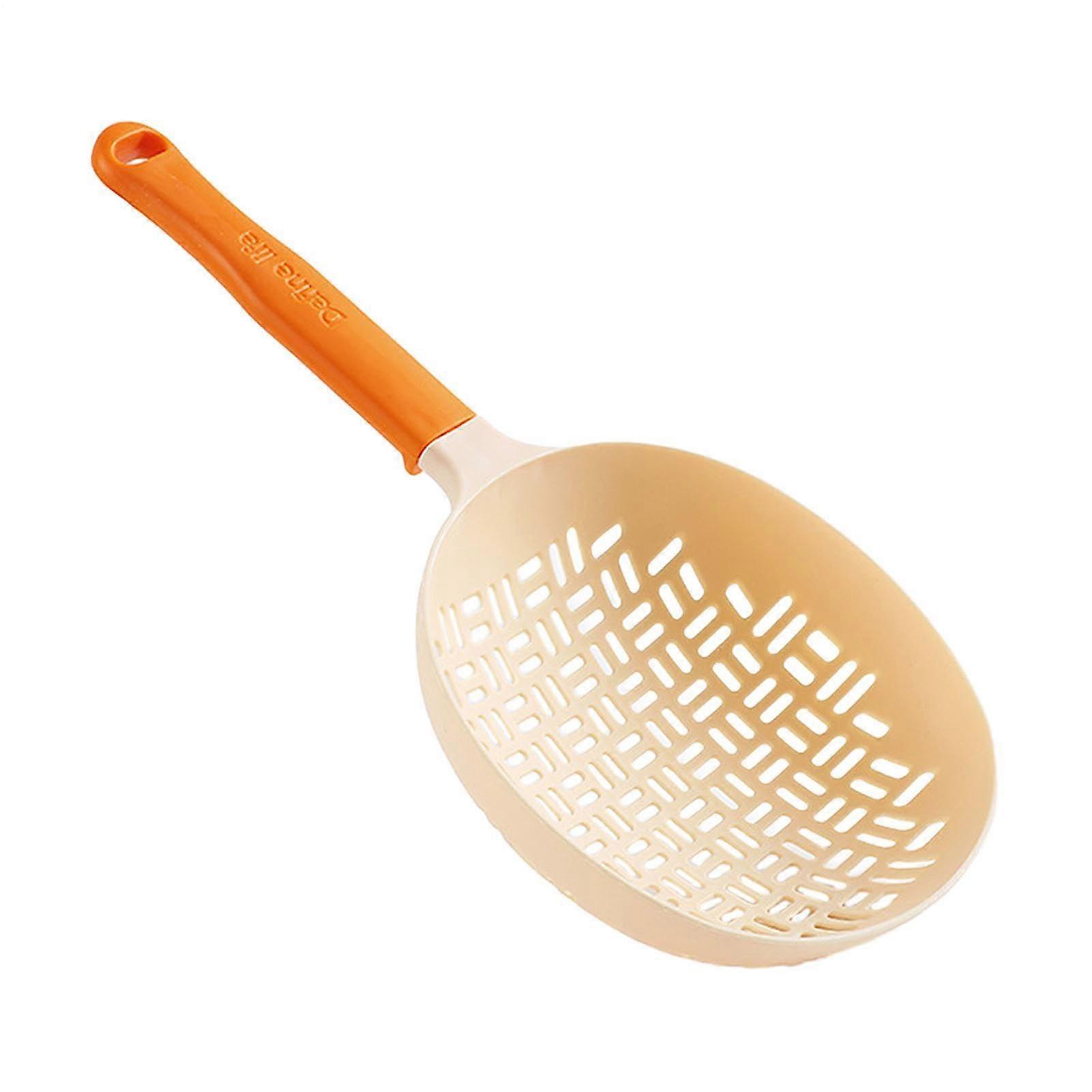 Silicone Pasta Strainer and Slotted Spoon with Handle, Heat Resistant MultiPurpose Kitchen Tool Orange