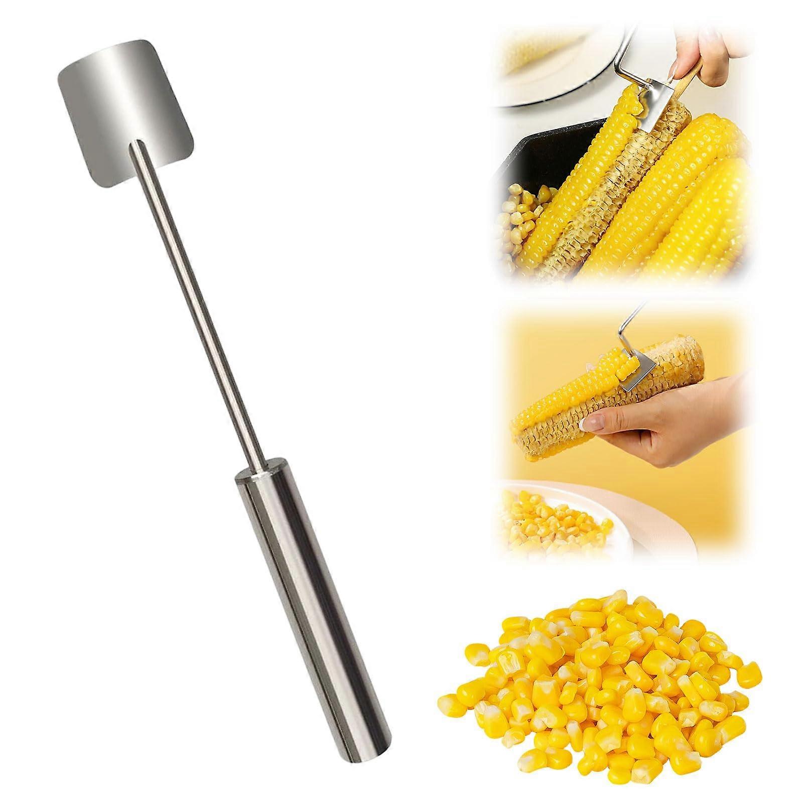 Stainless Steel Corn Peeler and Cob Stripper Tool with Safe Pushdown Design for Fast Kernel Removal, 1 Pack