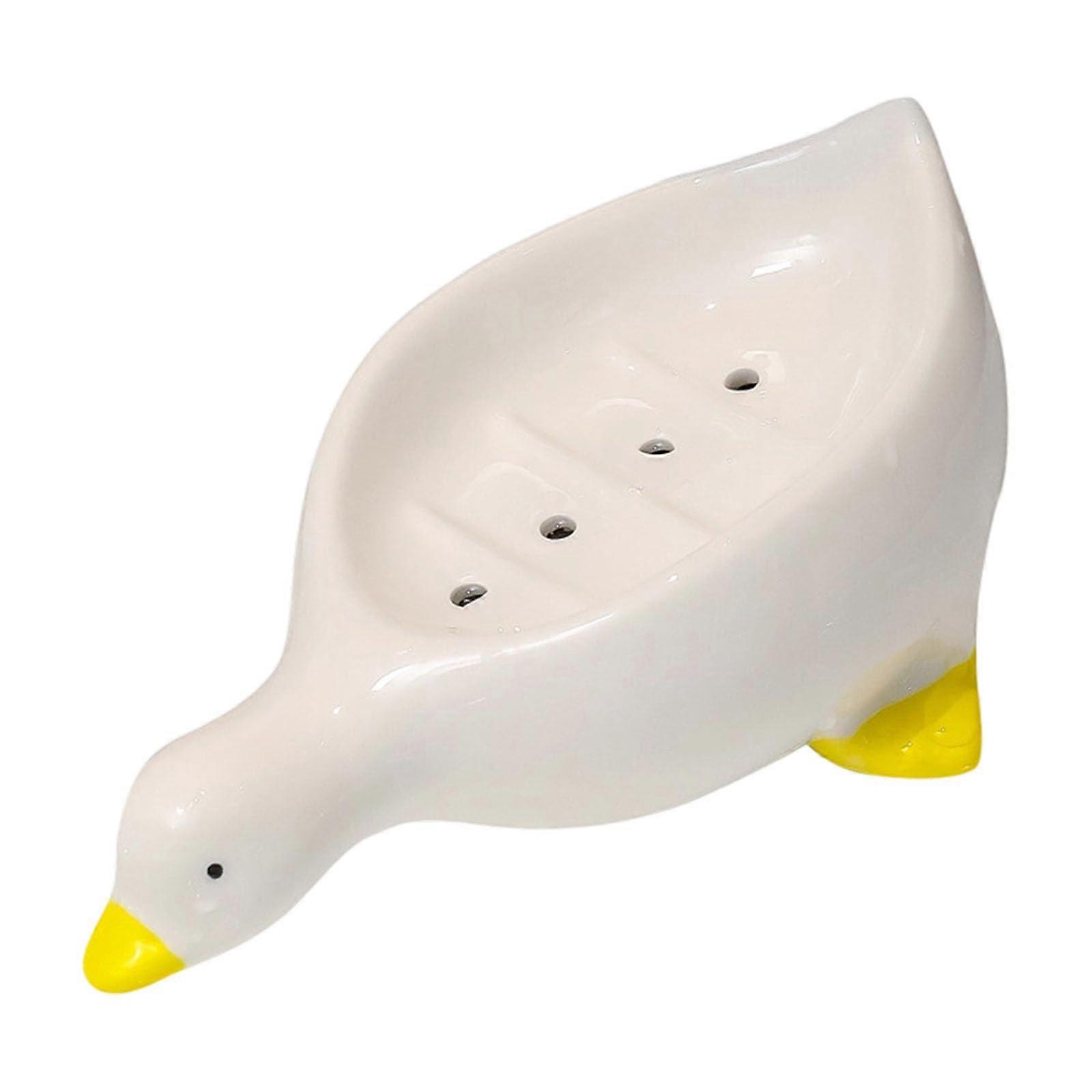 Ceramic Soap Dish Duck Shape with Fast Drainage and Easy Clean for Bathroom or Kitchen Use