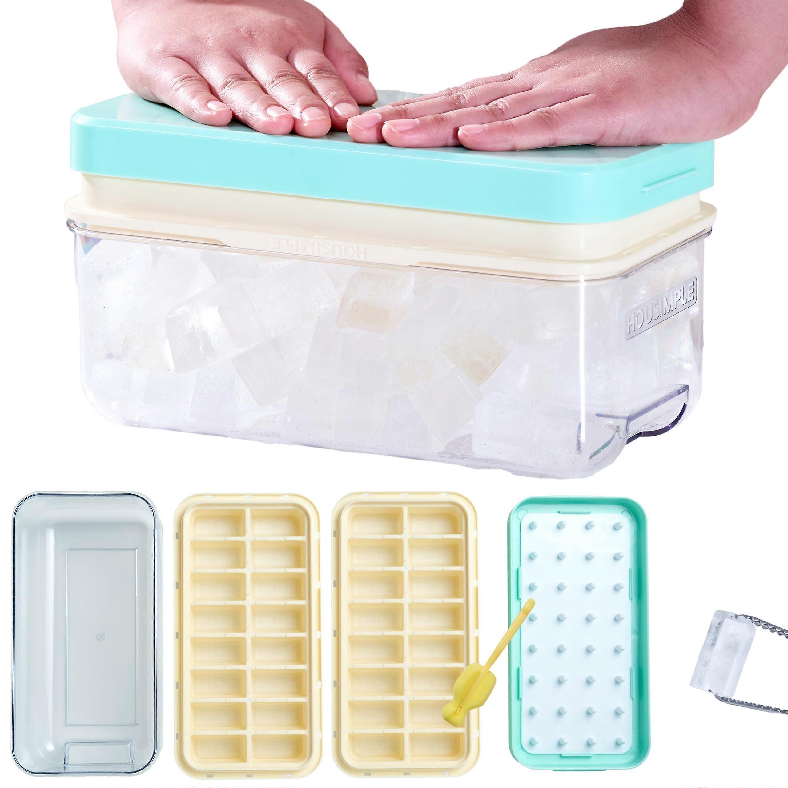 Ice Cube Tray with Lid and Bin, Silicone Rectangular Ice Cube Maker for Bottles, Stackable 2Set MintBeige