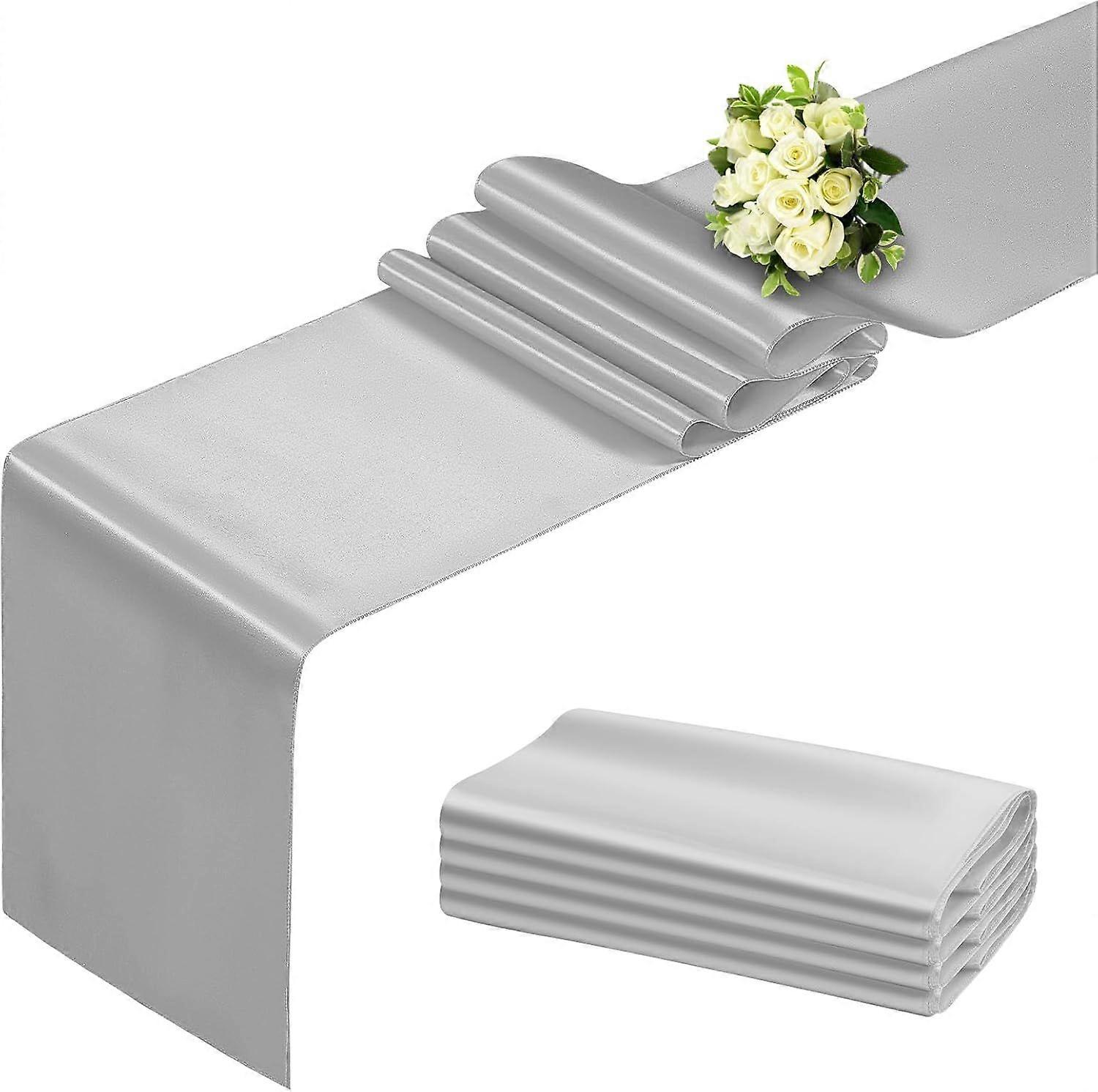 Silver Table Runner 12x108 Inch - 4 Pack Satin Table Runners, Smooth Table Runner for Part