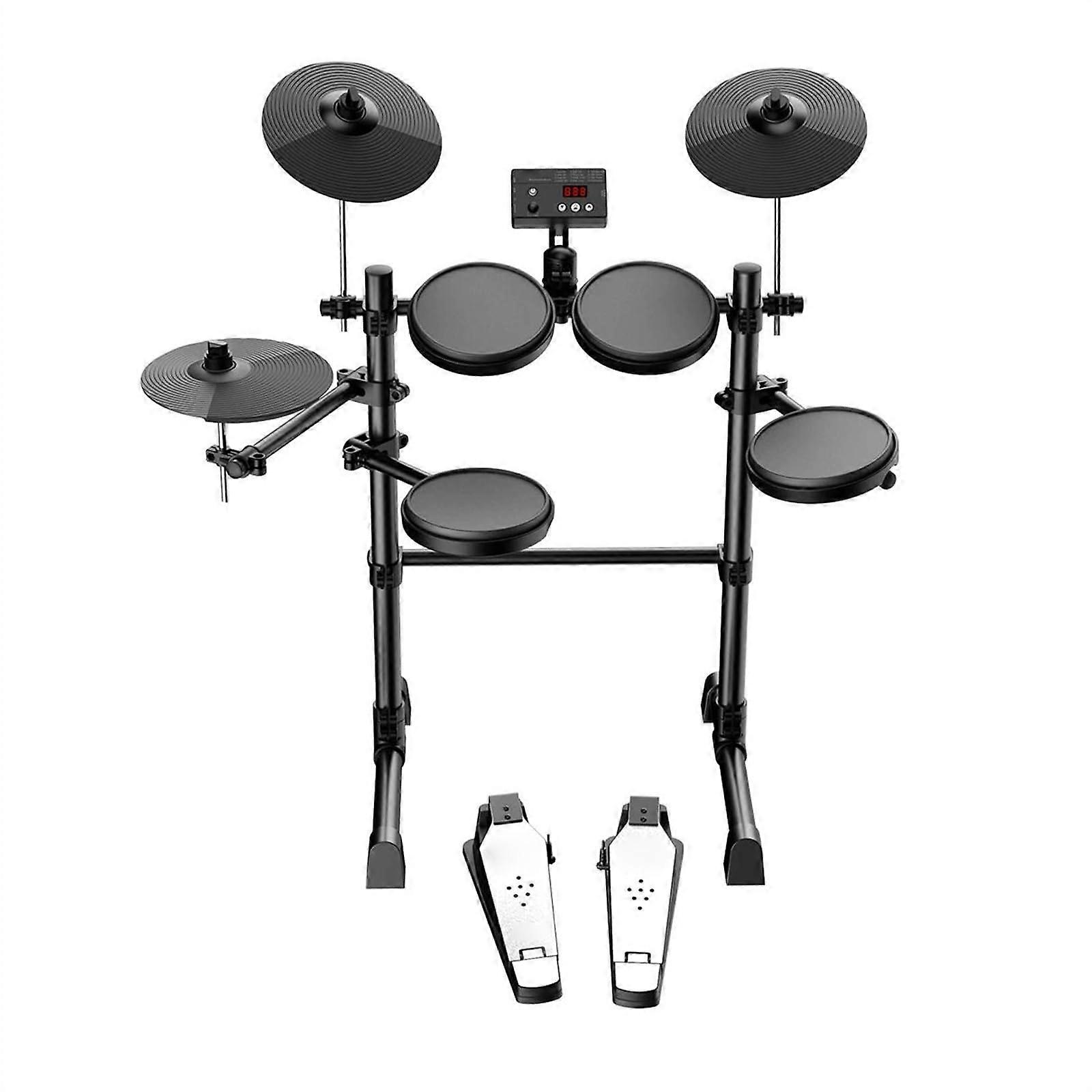 Electronic Drum Kit with Double Pedals, Foldable Stand and Realistic Sound for Beginners