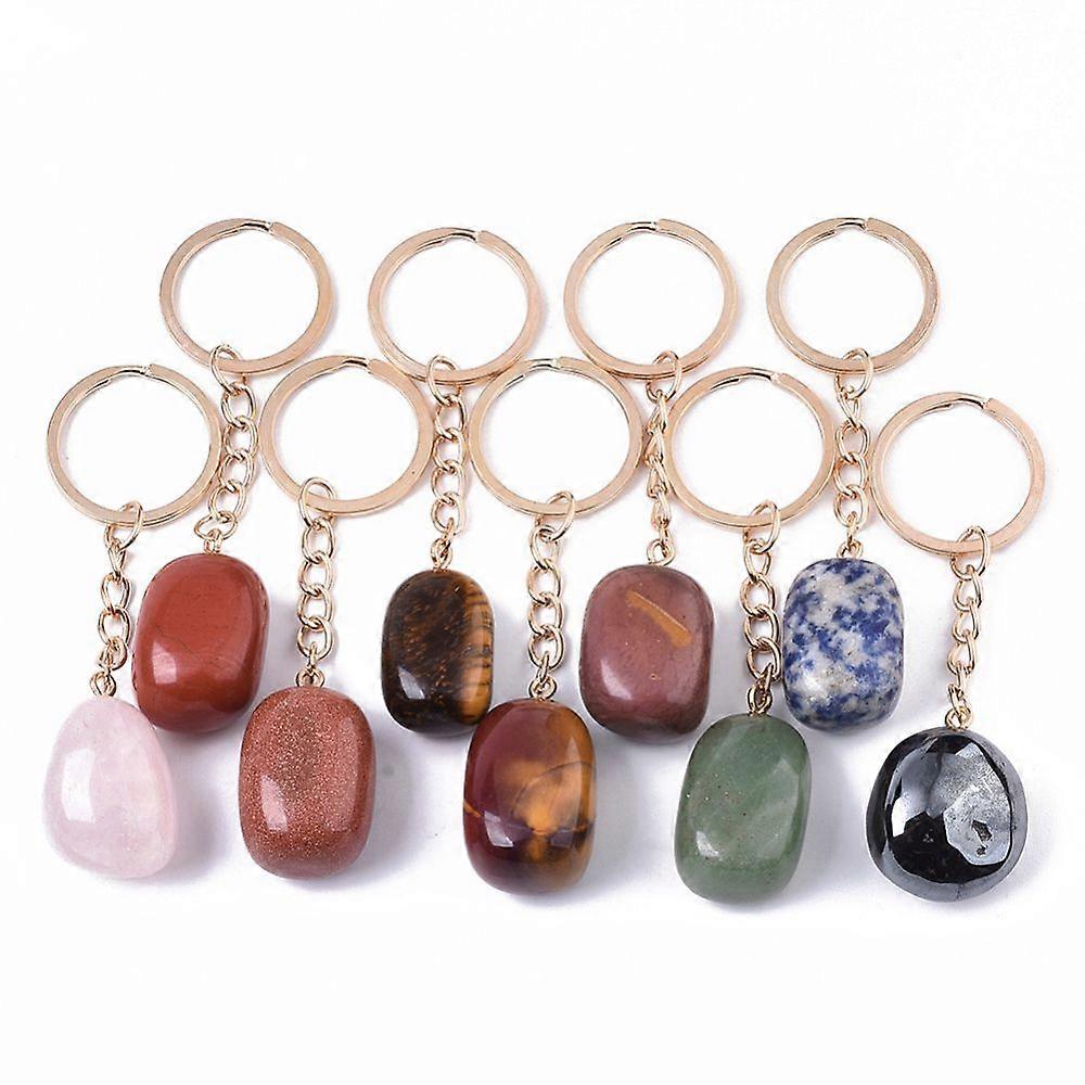 Gemstone Keychain with Golden Plated Iron Split Key Rings 87~90mm