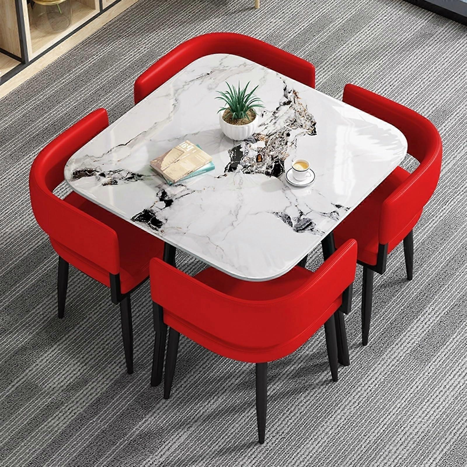 Dining Table Set for 4 with Stable Metal Frame, Easy Clean Rock , Compact Square Design, Red