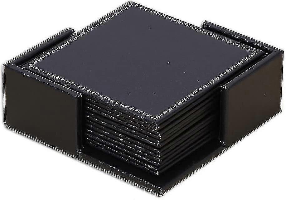 Set mit 6 schwarzen Lederuntersetzern