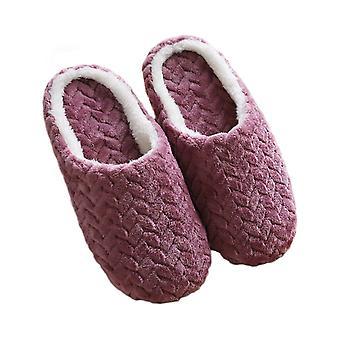 Weite Damenschuhe, weiche Sohlen, geräuscharme Hausschuhe für Paare, rutschfeste Hausschuhe aus Stoff, beflocktes Obermaterial, warme Plüsch-Baumwollhausschuhe, Größe 5,5-6 (36-37)