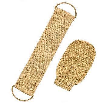 2Pcs Back Scrubber for Shower Set, Natural Jute Exfoliating Strap and Glove for Deep Skin Cleansing
