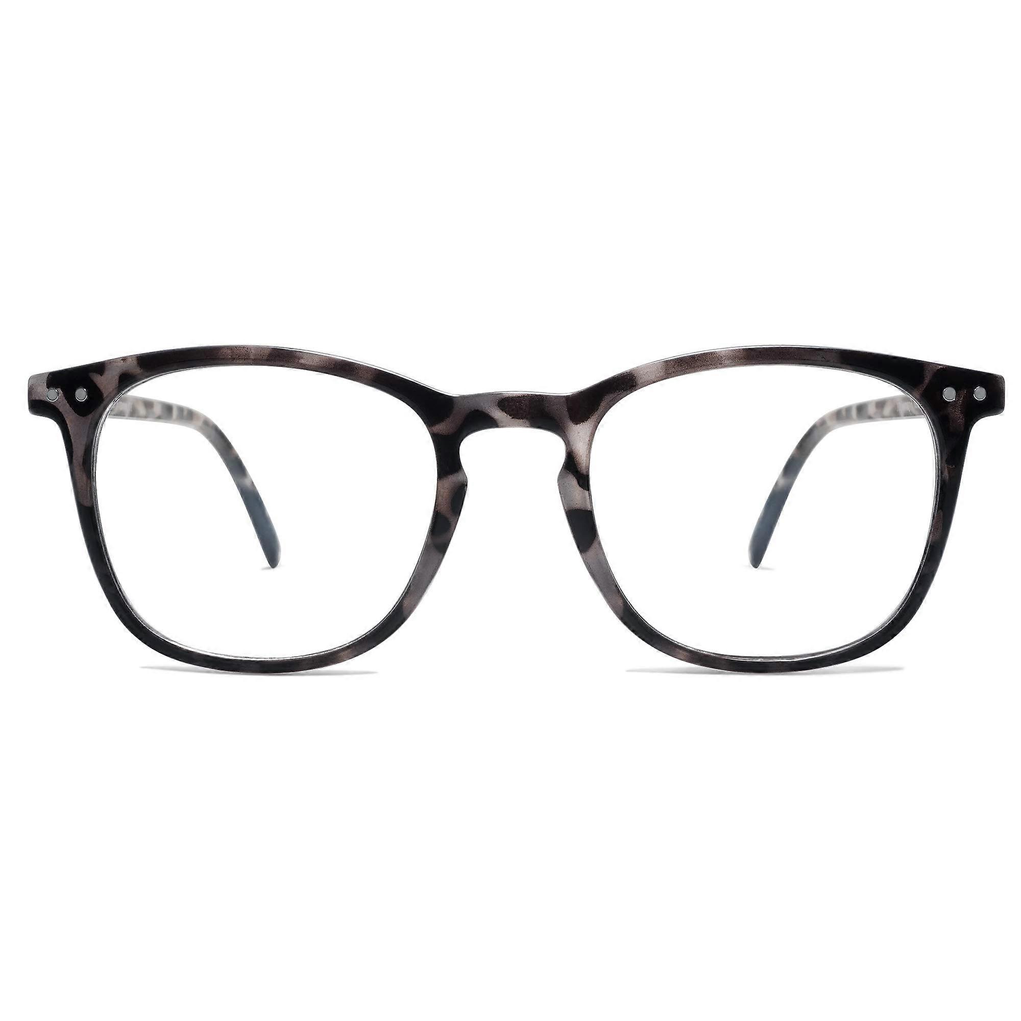 Reading Glasses Blue Light Blocking 2.00x Grey Tortoise Frame with Spring Hinge for Computer Use