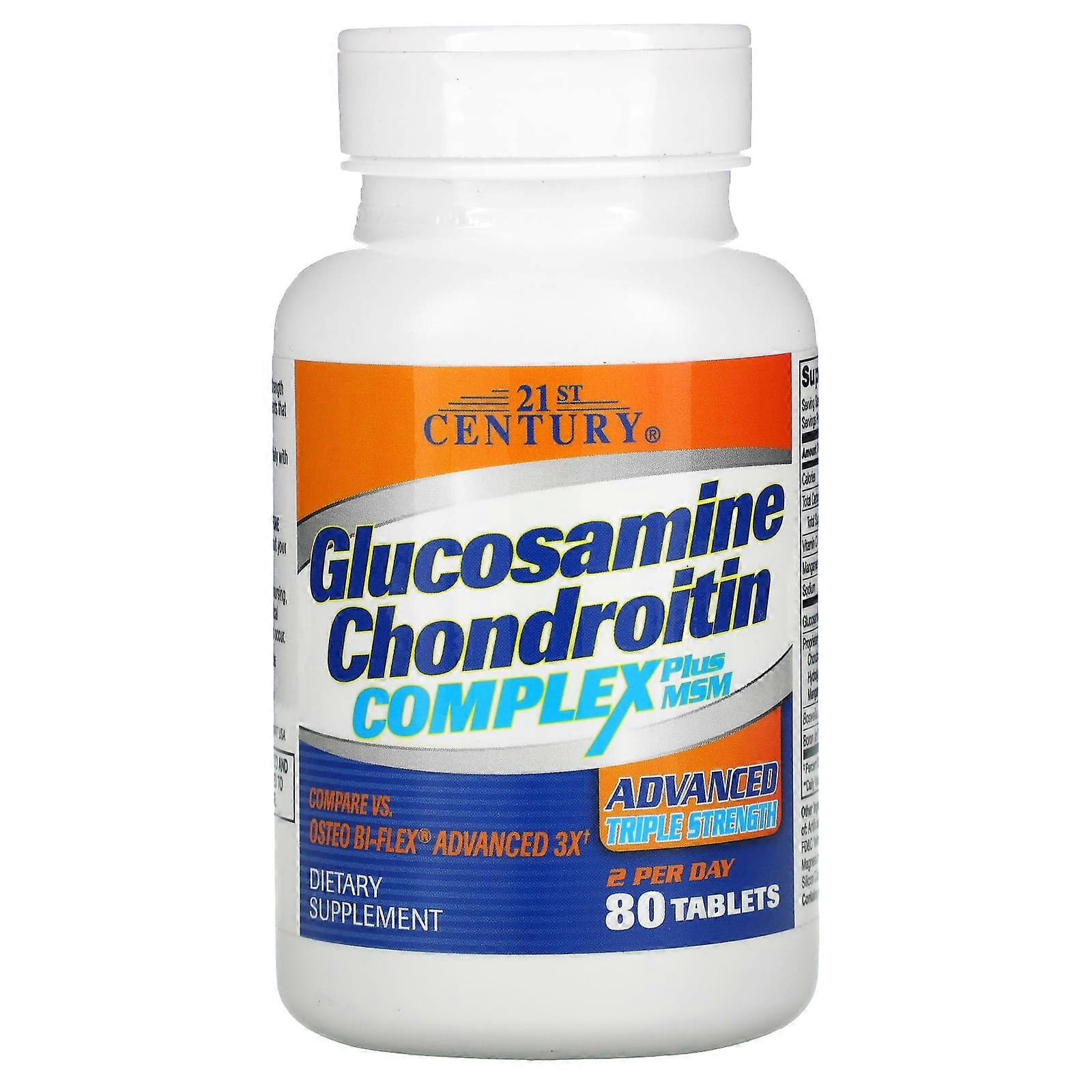 21ème siècle, Glucosamine Chondroitin Complex Plus MSM, Advanced Triple Strength, 80 Comprimés