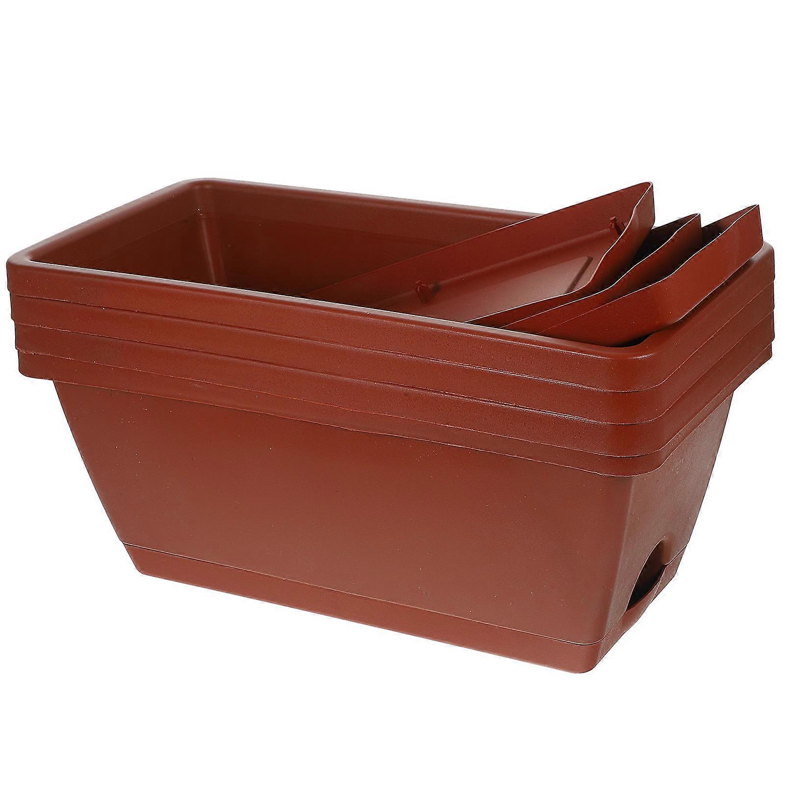 Brown Plastic Window Box Planters for Storage Use 4Pcs Durable Rectangular Pots