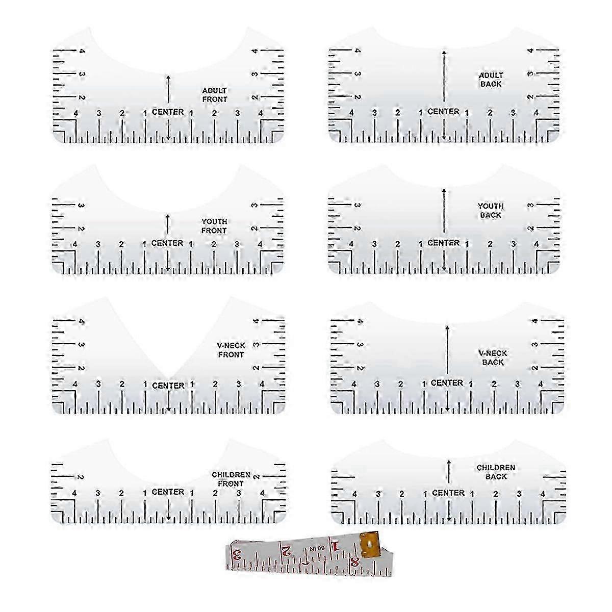 9pcs Transparent V-Neck/Round PVC Ruler for Alignment, Heat