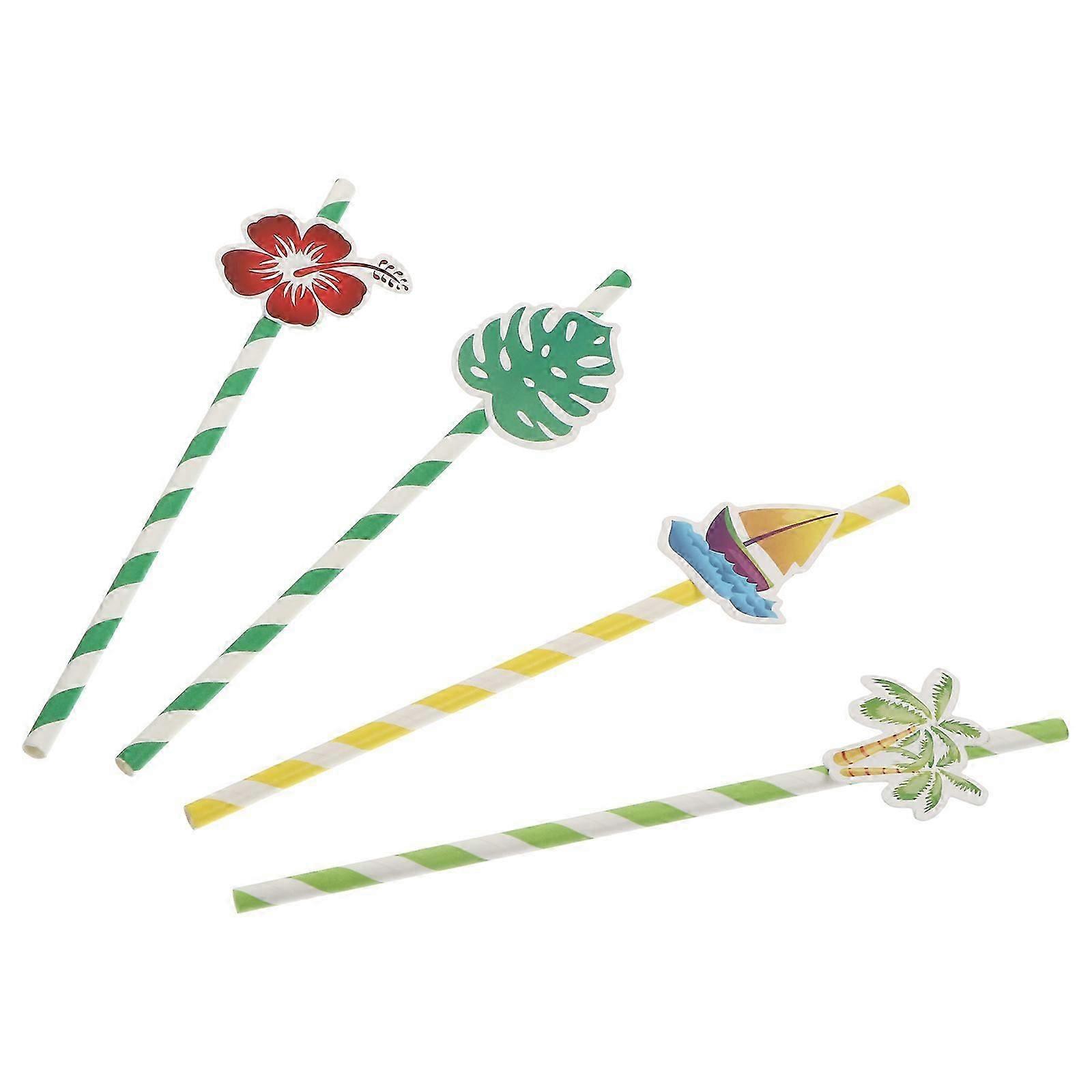 Decorative Paper Straw for Drinking Tropical Theme 40Pcs Assorted
