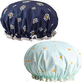 Women's Shower Cap, 2-Piece Set, Waterproof, Double Layer, with Unique Floral Pattern for Long, Short, and Curly Hair