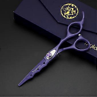 Professionele kappersschaar van 440C-staal, paarse afwerking, met zwart etui, precisiebladen voor gebruik in de salon.