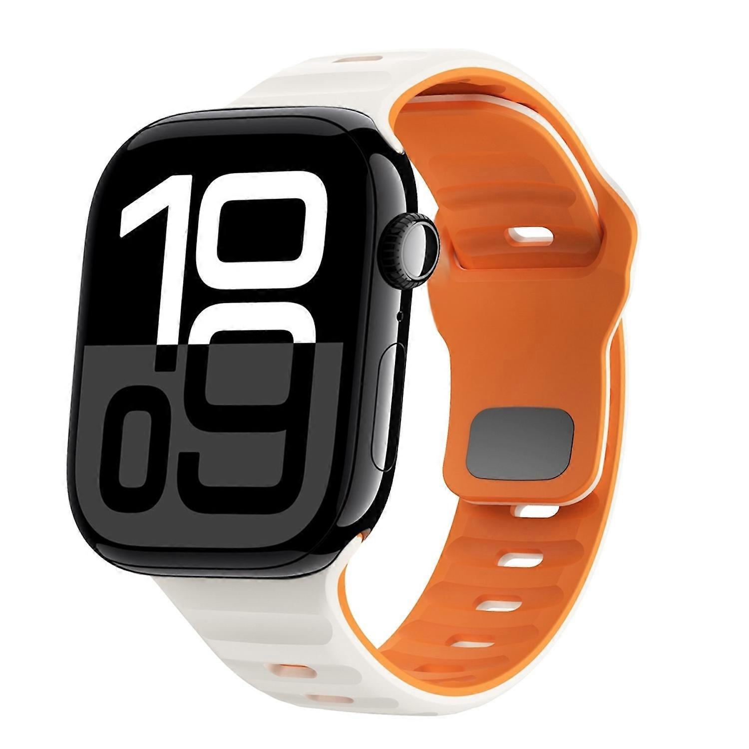 For Apple Watch Series 11 10 42mm / 9 8 7 41 / 6 SE 5 4 40mm Silicone Wave Texture Band Beige / Orange