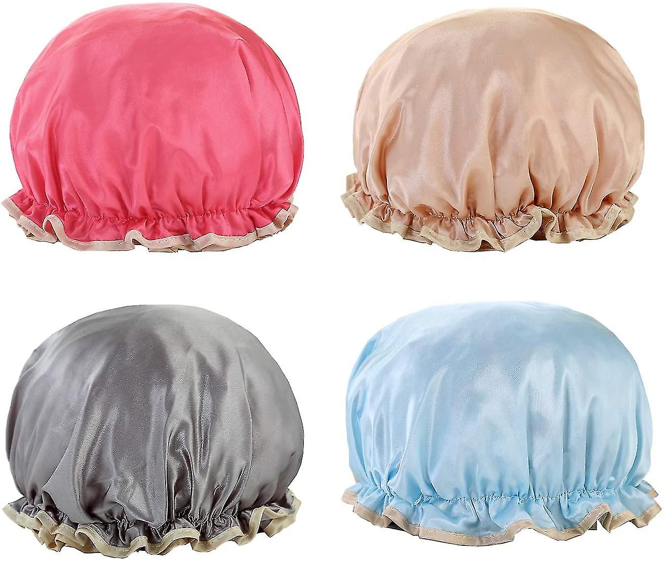4 Pack Shower Caps,bath Caps Hat Waterproof Caps Reusable, Double Layer Bath