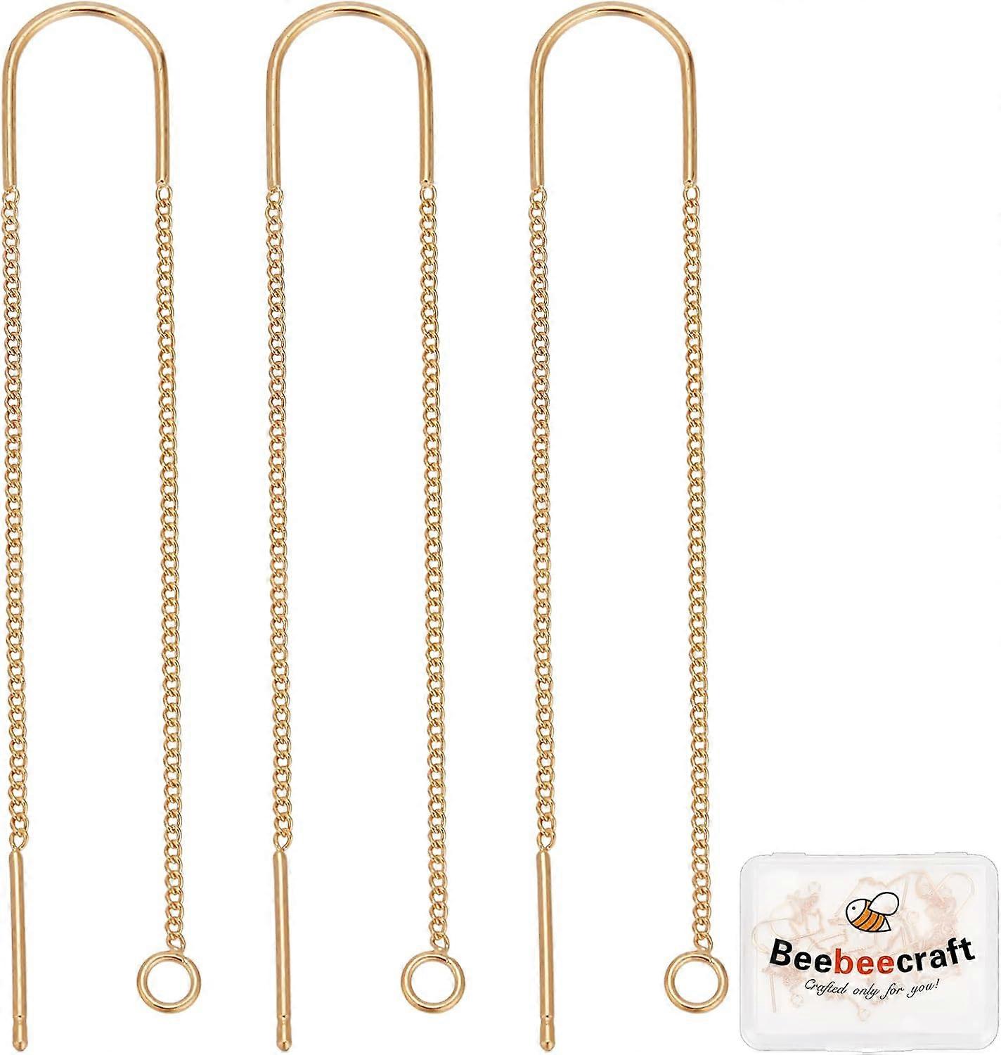 10Pcs/Box 18K Gold Plated Ear Threads 103mm Long String Earring Threader Pull Through Threaded Long Chain Drop Tassel with Loop