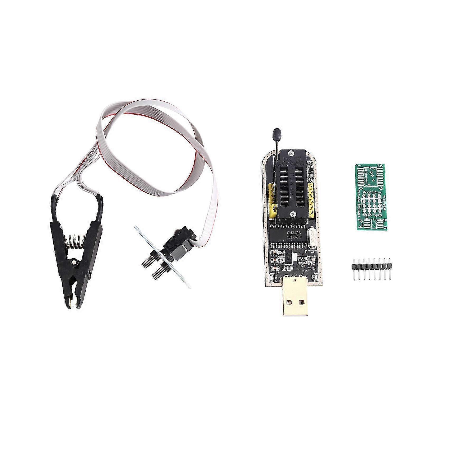 CH341B Programmer USB EEPROM Flash BIOS Programmer Kit with SOP8 Test Clip Cable, 1.8V Adapter compatible with NOR NAND Programming