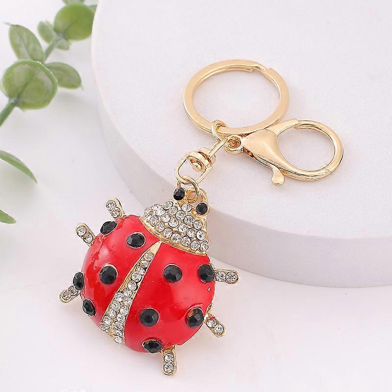 Creative Ladybug Beetle Keychain with Rhinestones, Car Key Ring Gift