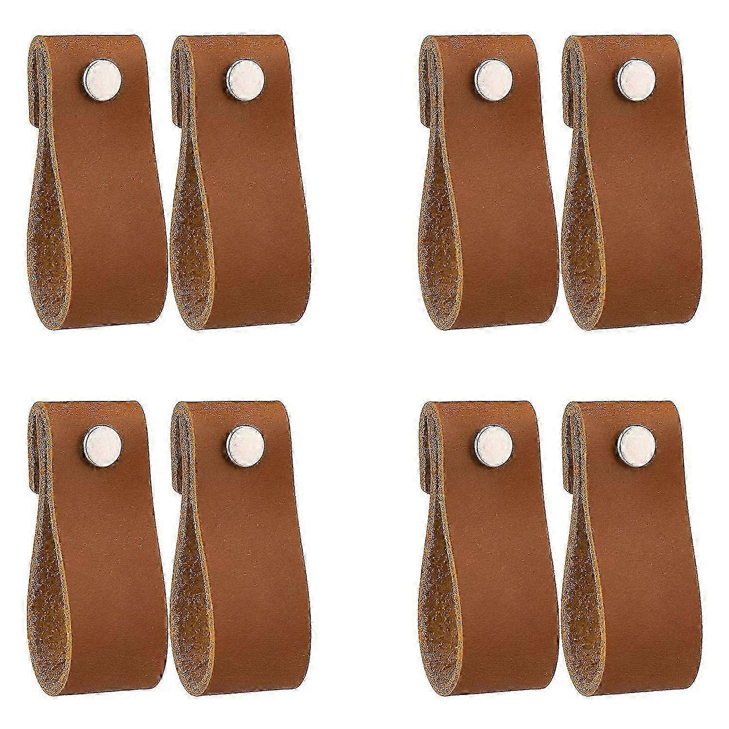 Pure Leather Cabinet Door Handles 8 Pcs Handmade Leather Drawer Pulls Knobs
