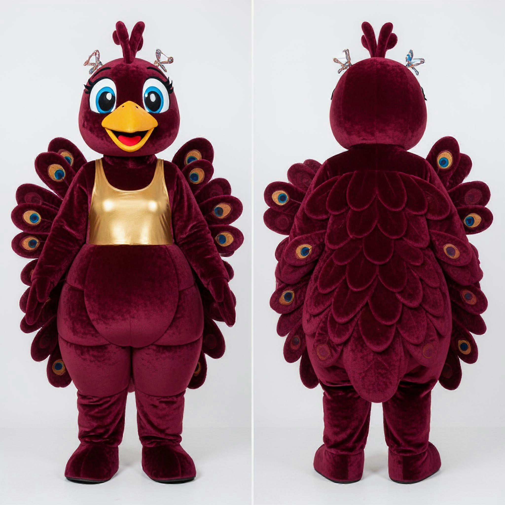 MASTICOT Maroon Velvety Peacock Mascot