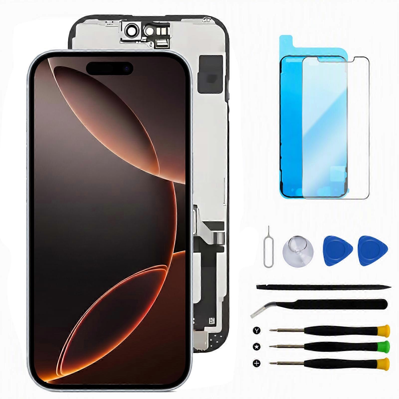 Soft OLED Screen Replacement 6.3" 120Hz Display Assembly With Proximity Sensor Flex Cable Touch Digitizer Repair Kit,Compatible With iPhone 16 Pro